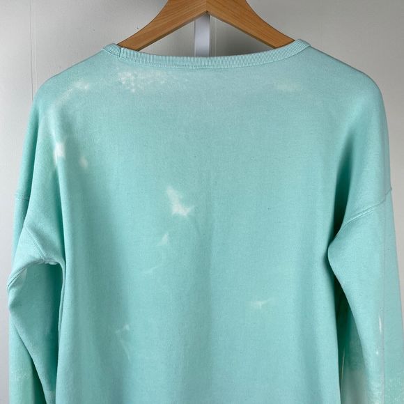 GAP Upcycled DIY Bleach Dyed Snowflake Mint Green Sweatshirt Top Womens Small - Picture 7 of 8